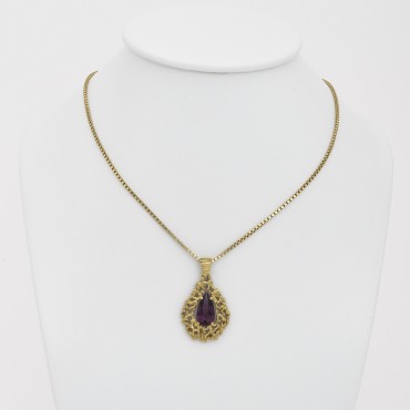 Drop Amethyst and Gold Pendant