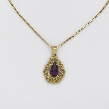 Drop Amethyst and Gold Pendant