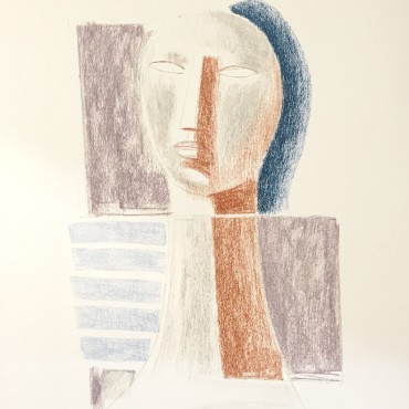 Mario Tozzi Lithographie Femme cubiste onde bleue